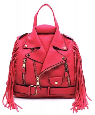 Motorcycle Jacket Fringe Backpack LY0422 FUSCHIA